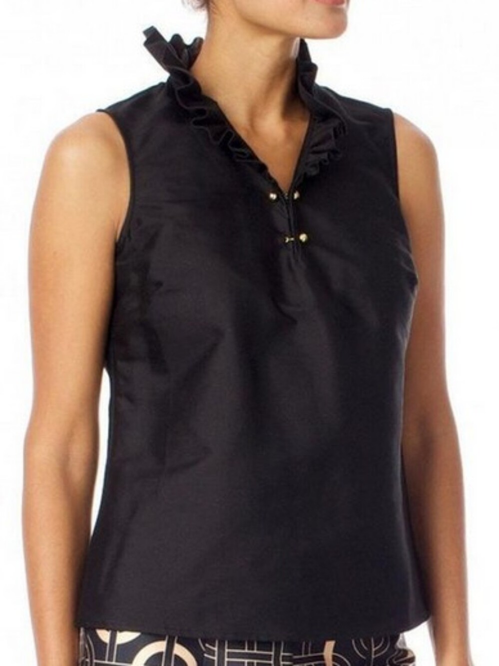 Elizabeth McKay Blue Ruffle Collar Sleeveless Top